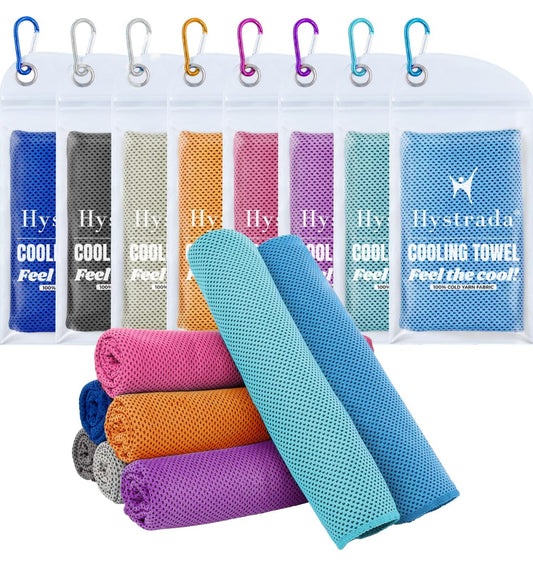 8 Pack Cooling Towels 40" x 12"-Cooling Scarf, Cold snap Cooling Towel for Instant Cooling Relief for All Physical Activities: Golf, Fitness, Camping, Hiking, Yoga, Pilates