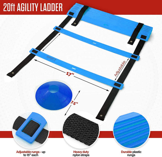 Agility Ladder Speed Training Equipment Set, Includes 12 Rung Agility Ladder,Running Parachute,Jump Rope,Resistance Bands,12 Resistance Cones for Football...